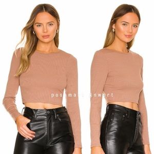 ALL THE WAYS ☼ Bella Long Sleeve Ribbed Crop Top Tee T-Shirt Toast Tan Brown XS